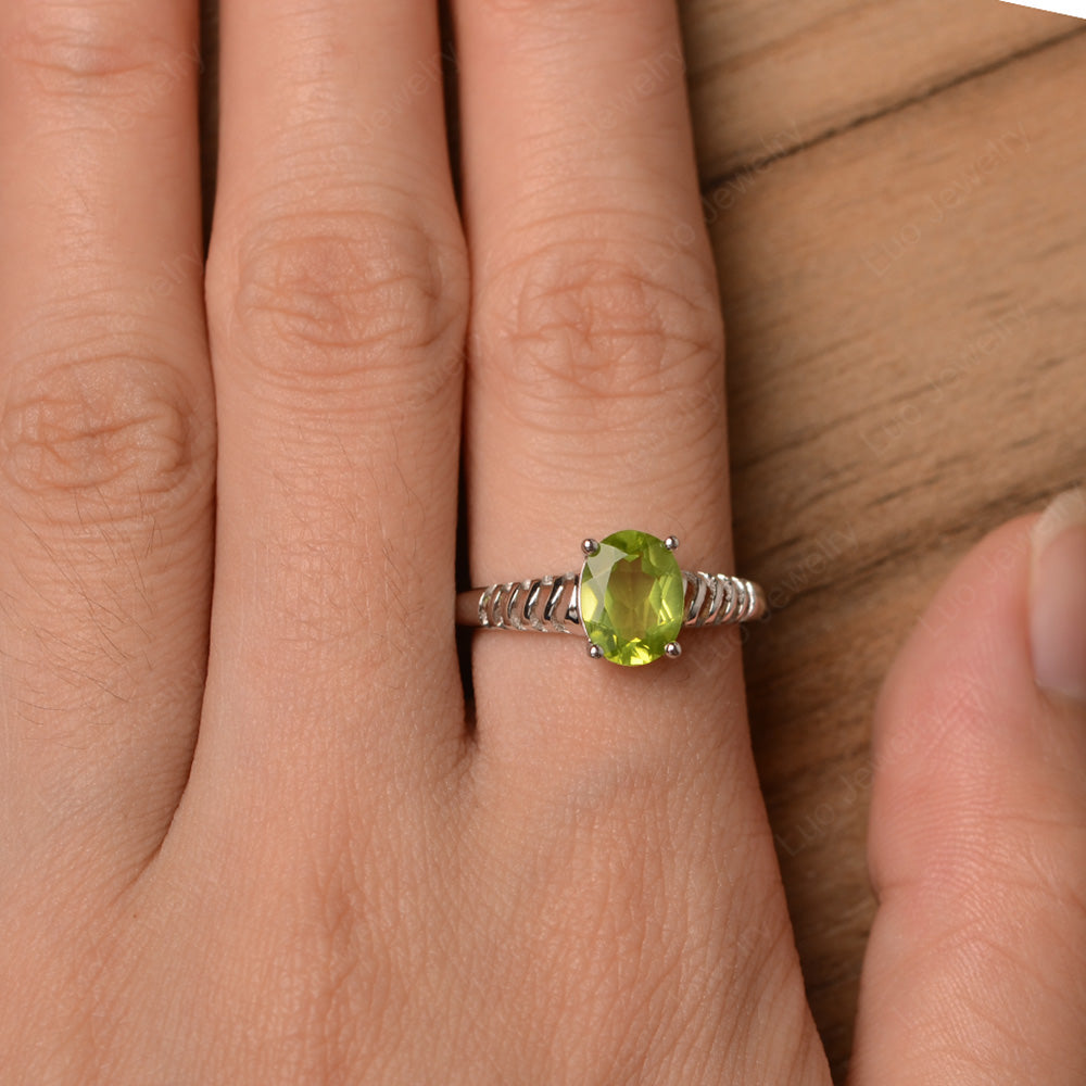 Oval Cut Peridot Solitaire Wedding Ring - LUO Jewelry