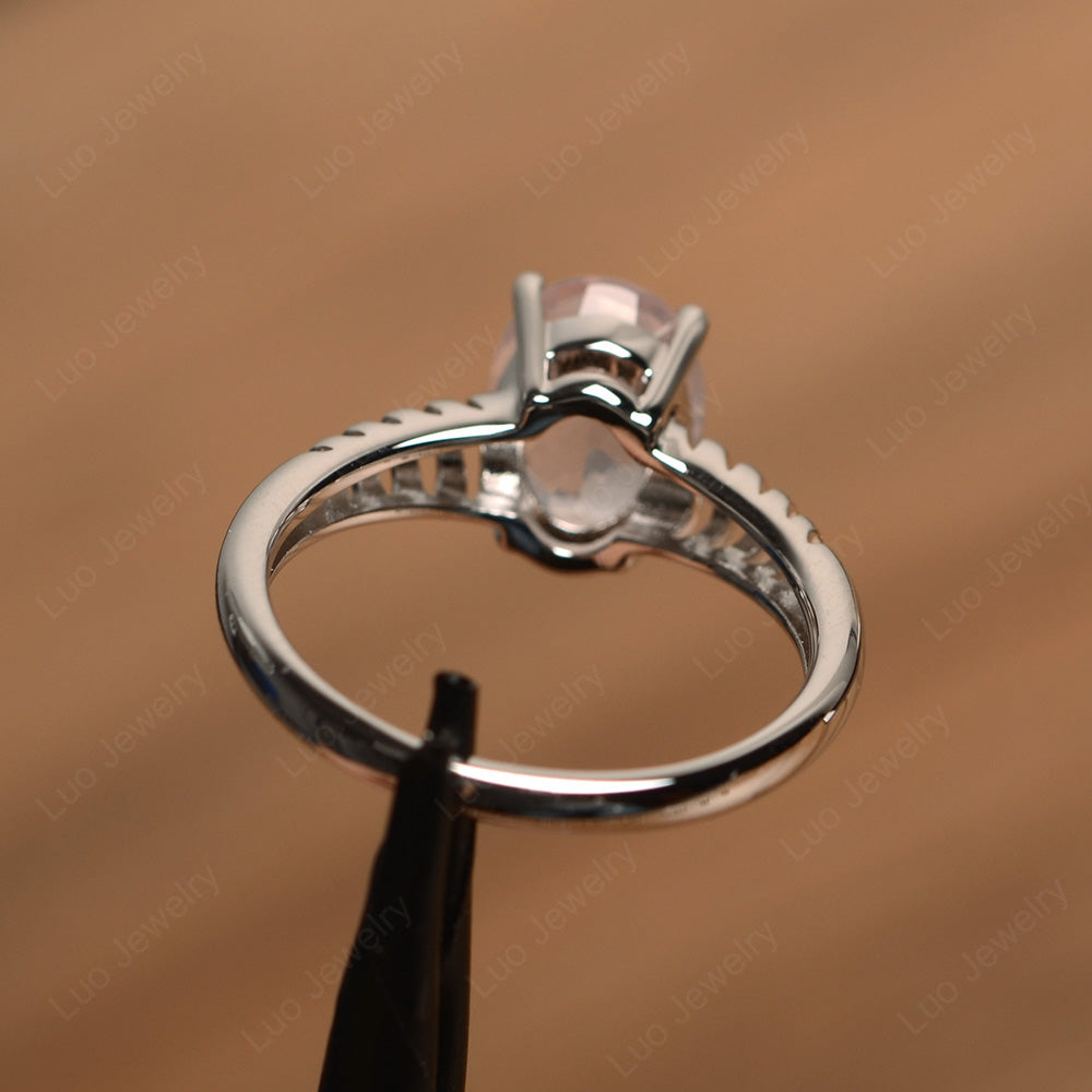 Oval Cut Rose Quartz Solitaire Wedding Ring - LUO Jewelry