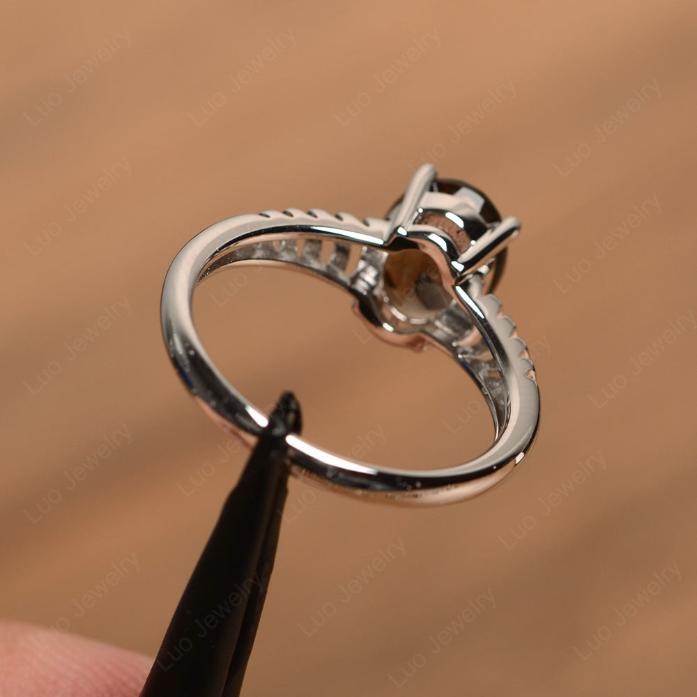 Oval Cut Smoky Quartz Solitaire Wedding Ring - LUO Jewelry