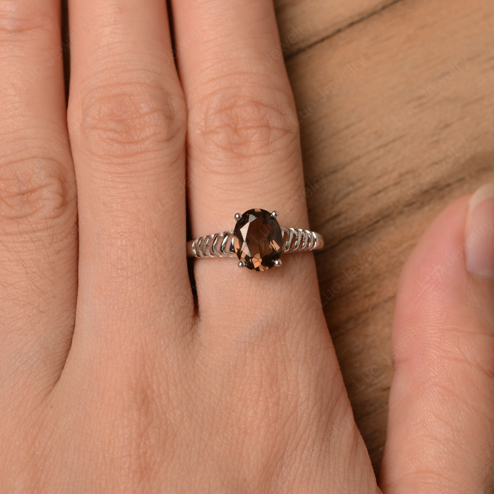 Oval Cut Smoky Quartz Solitaire Wedding Ring - LUO Jewelry