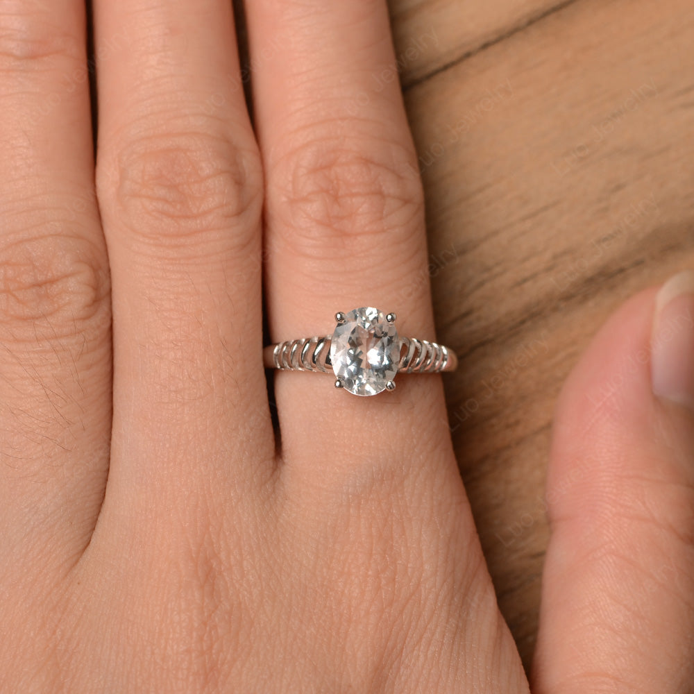 Oval Cut White Topaz Solitaire Wedding Ring - LUO Jewelry