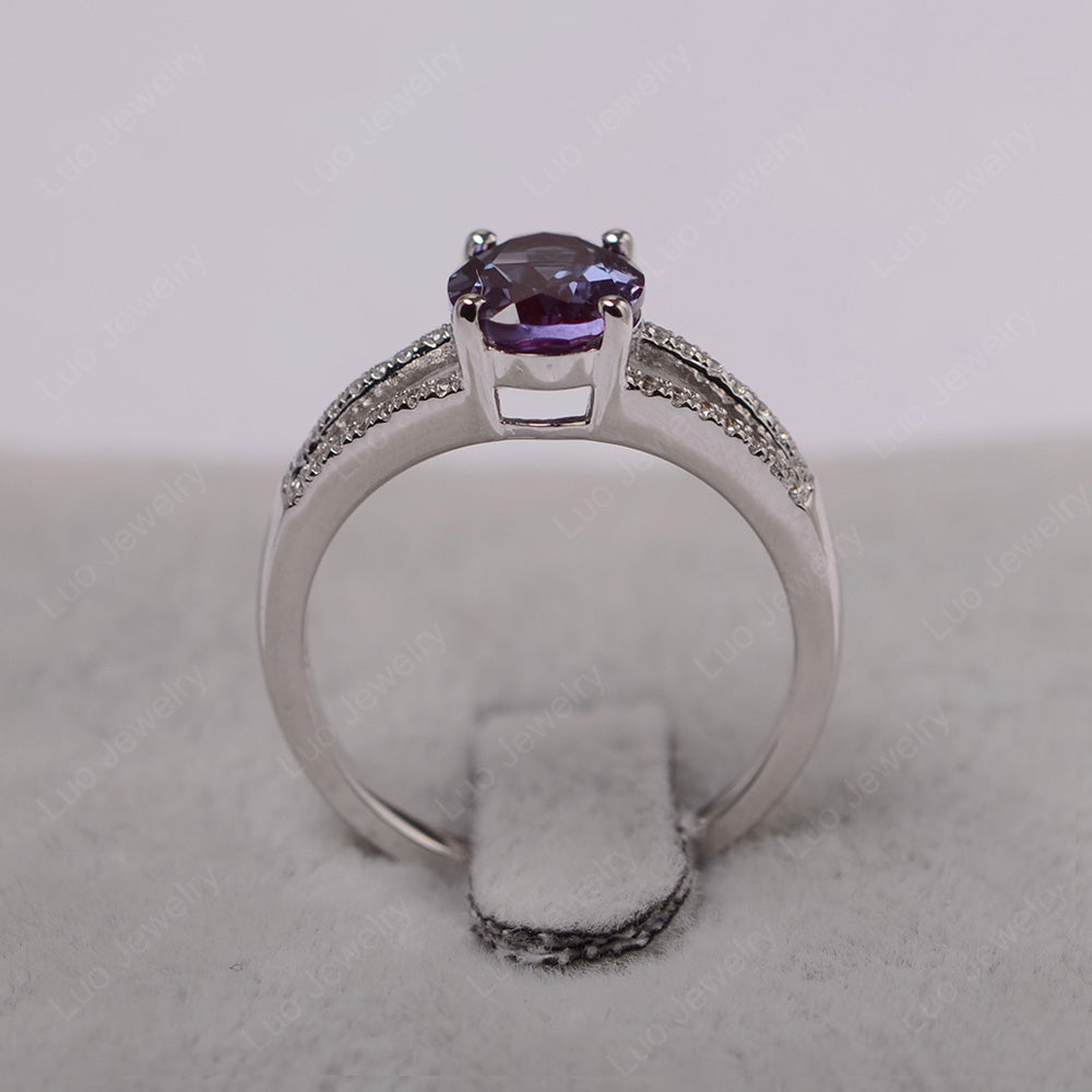 Oval Alexandrite Wedding Ring White Gold - LUO Jewelry