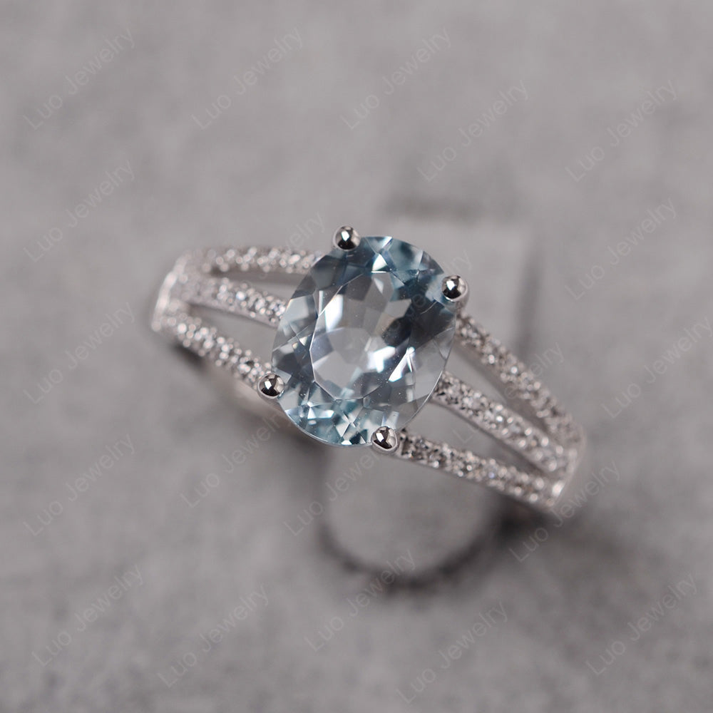 Oval Aquamarine Wedding Ring White Gold - LUO Jewelry