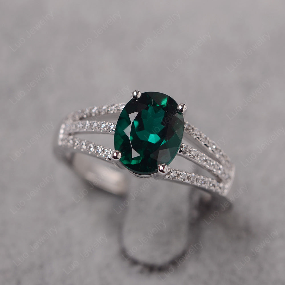 Oval Lab Emerald Wedding Ring White Gold - LUO Jewelry