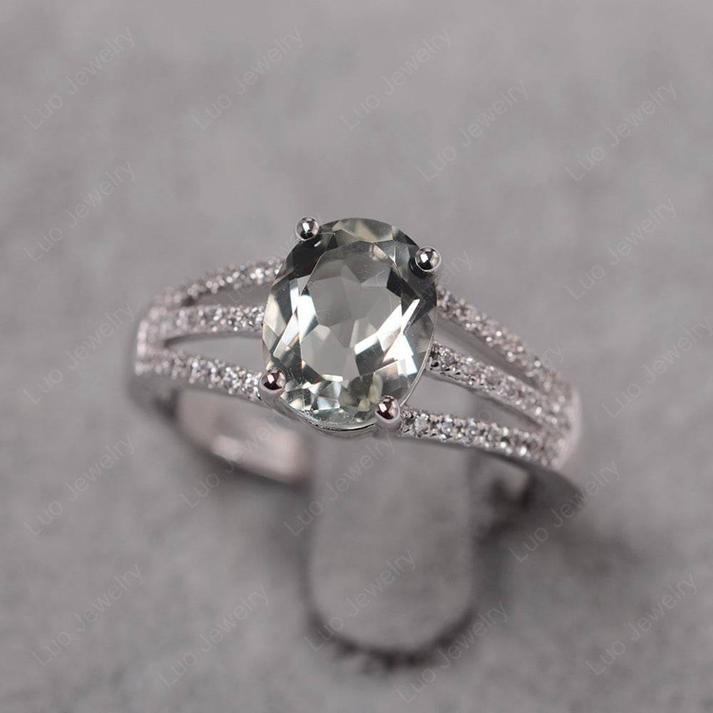 Oval Green Amethyst Wedding Ring White Gold - LUO Jewelry