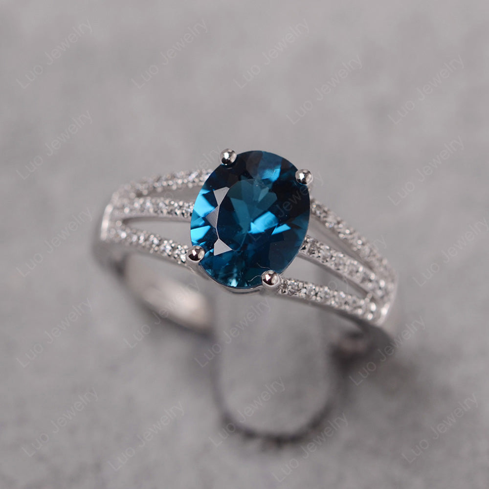 Oval London Blue Topaz Wedding Ring White Gold - LUO Jewelry