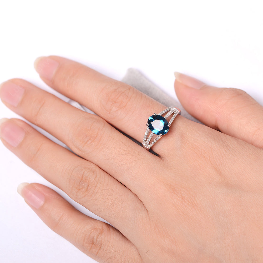Oval London Blue Topaz Wedding Ring White Gold - LUO Jewelry