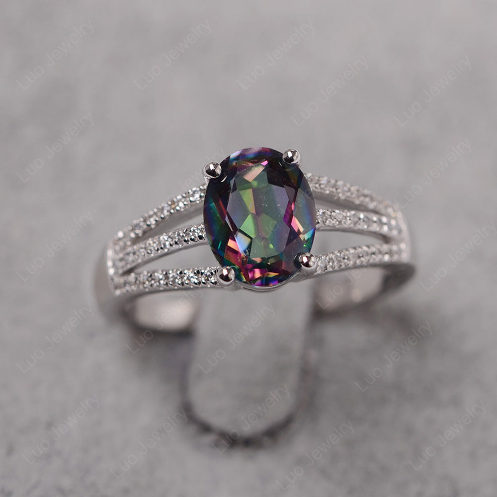 Oval Mystic Topaz Wedding Ring White Gold - LUO Jewelry