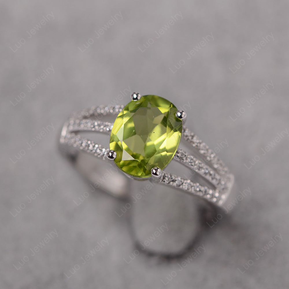 Oval Peridot Wedding Ring White Gold - LUO Jewelry
