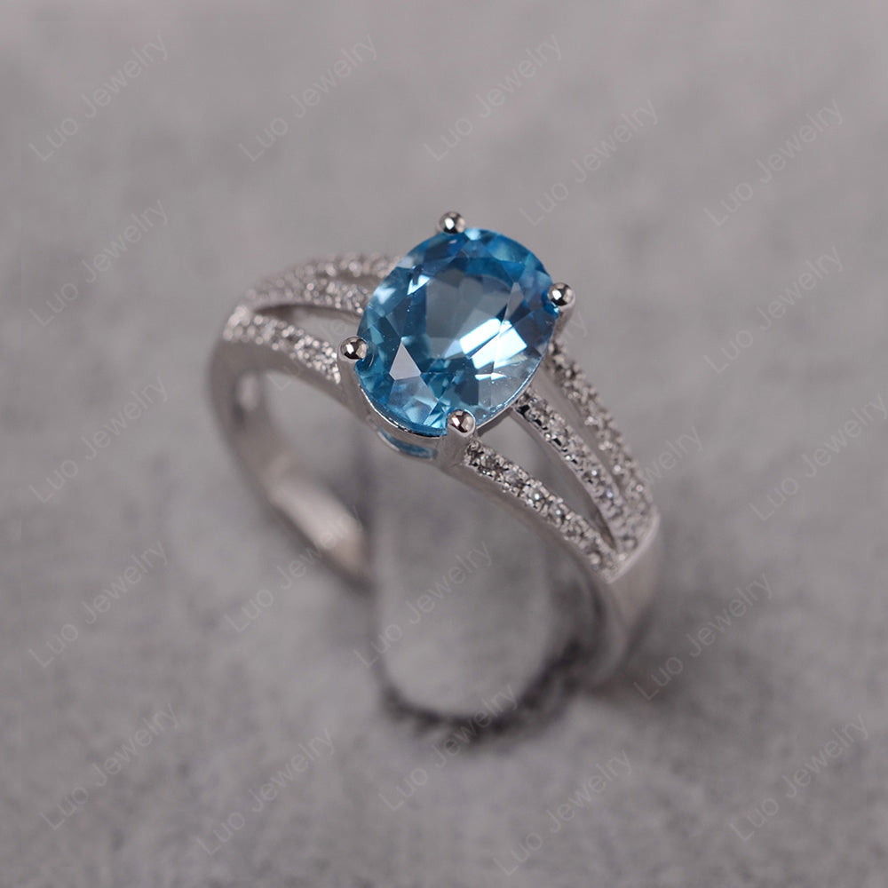 Oval Swiss Blue Topaz Wedding Ring White Gold - LUO Jewelry