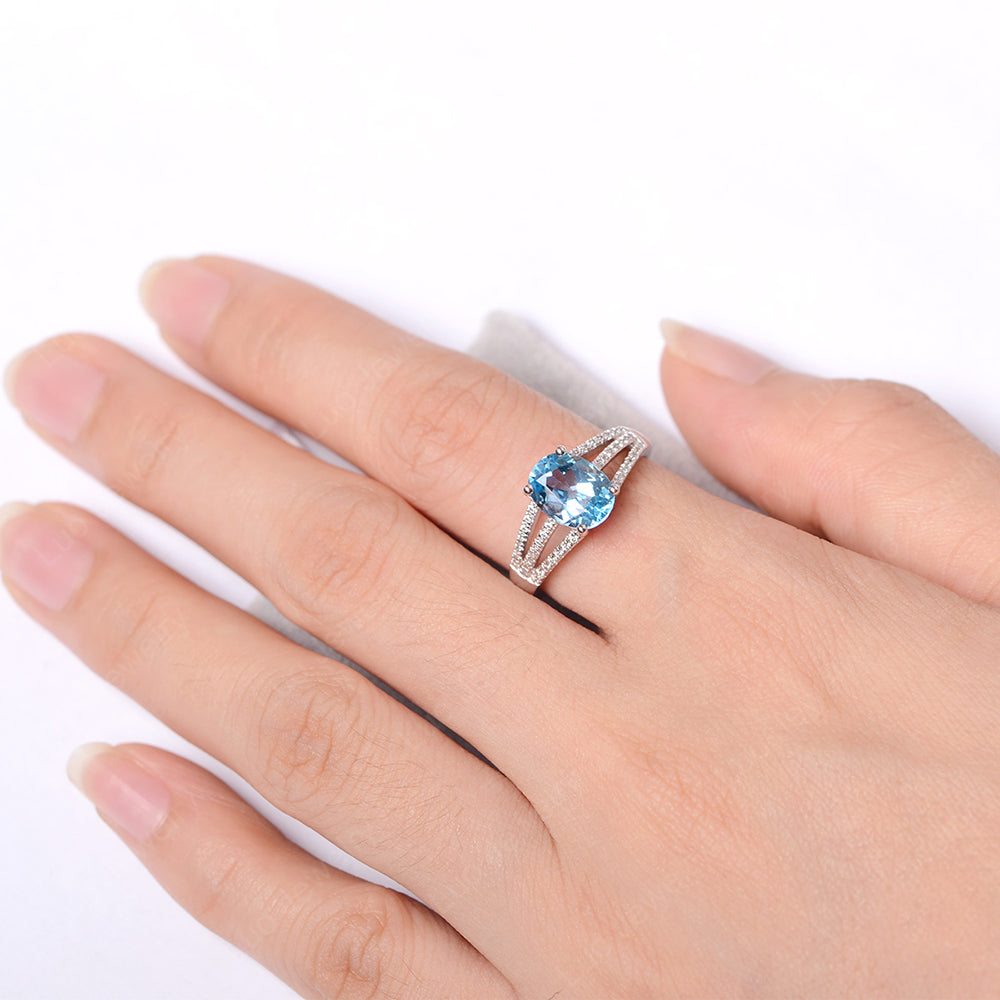 Oval Swiss Blue Topaz Wedding Ring White Gold - LUO Jewelry