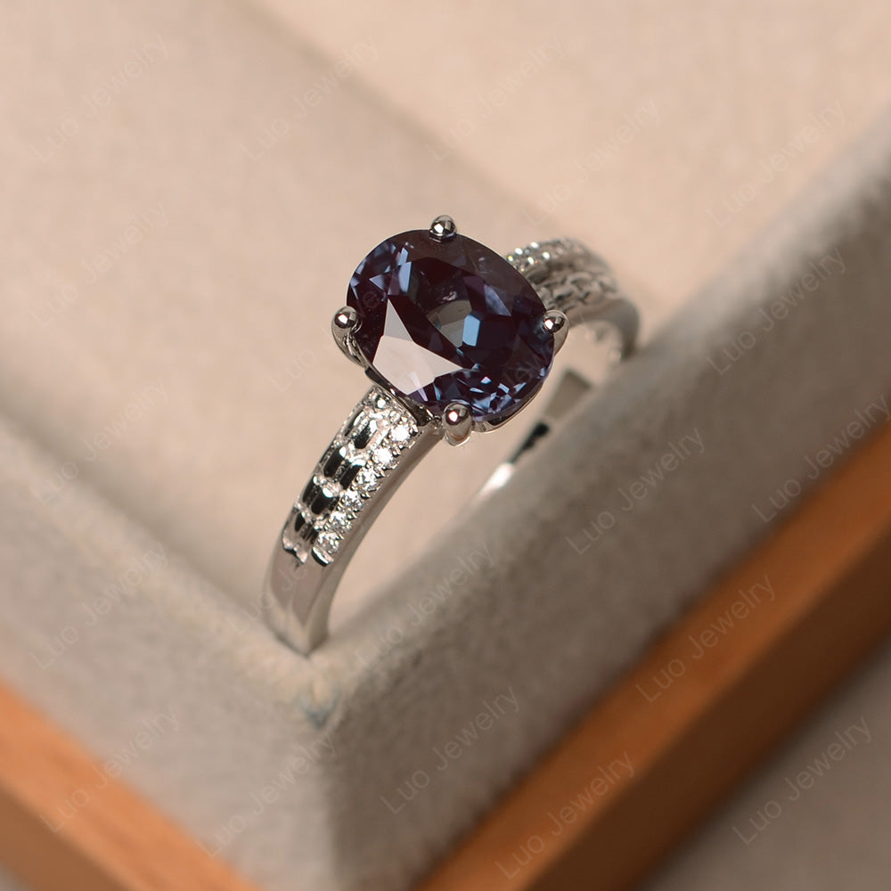 Oval Cut Vintage Alexandrite Ring White Gold - LUO Jewelry