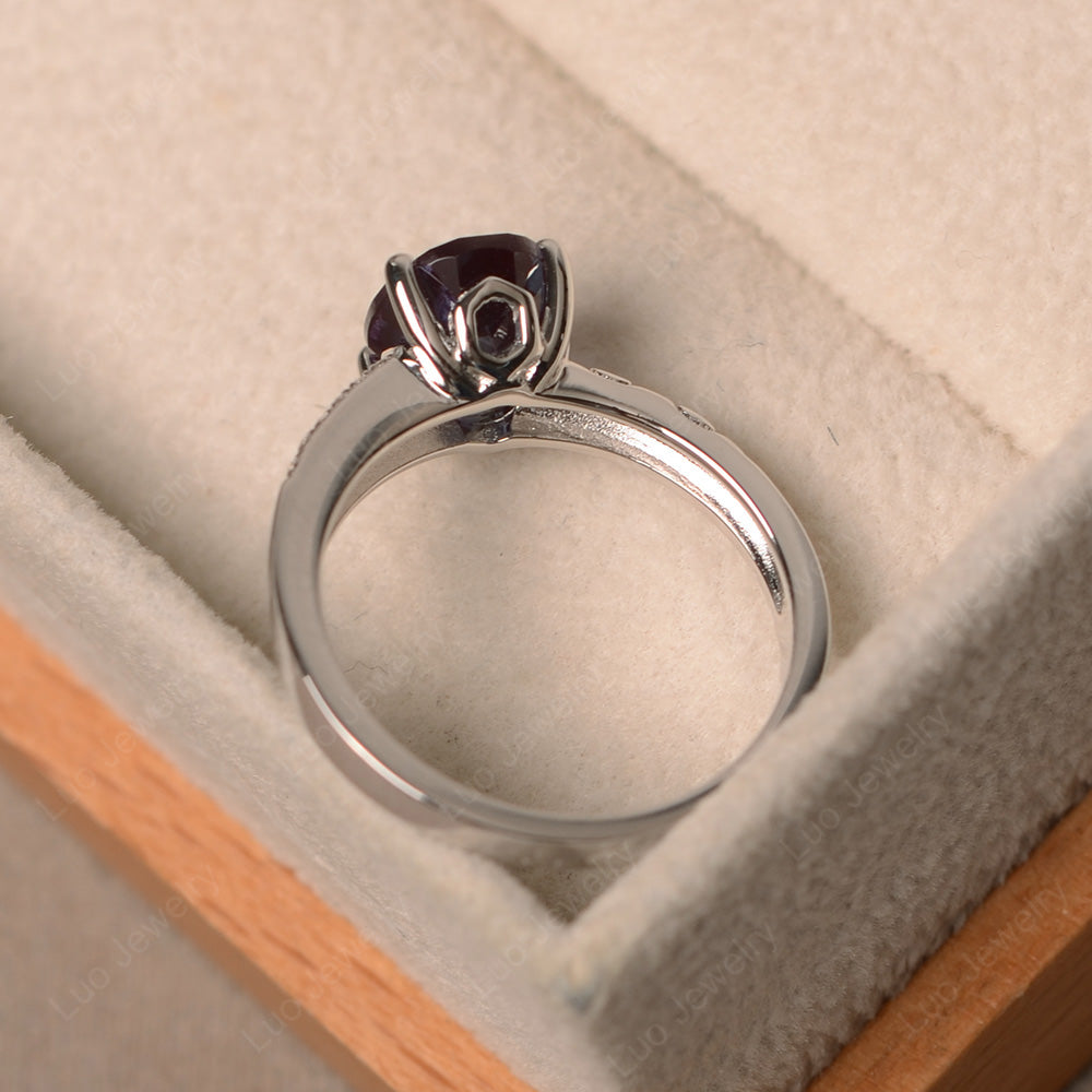 Oval Cut Vintage Alexandrite Ring White Gold - LUO Jewelry