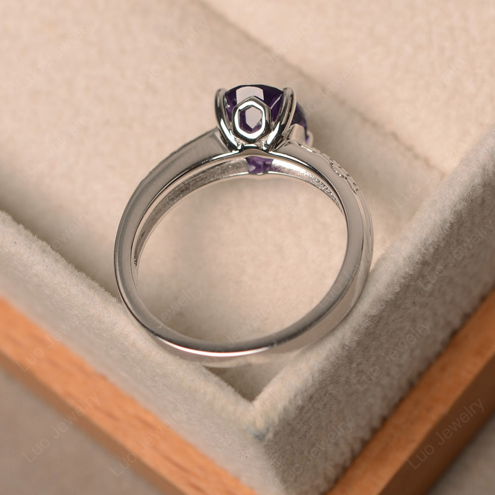 Oval Cut Vintage Amethyst Ring White Gold - LUO Jewelry