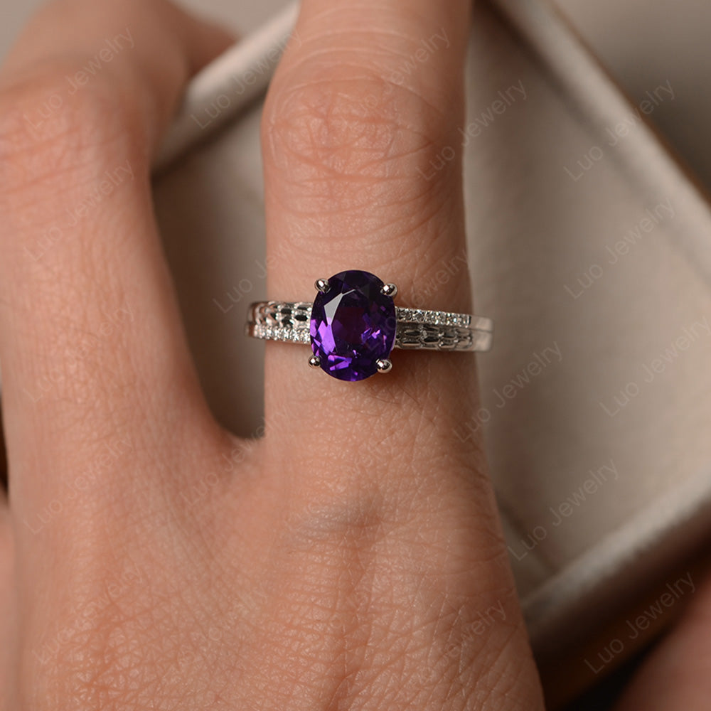 Oval Cut Vintage Amethyst Ring White Gold - LUO Jewelry