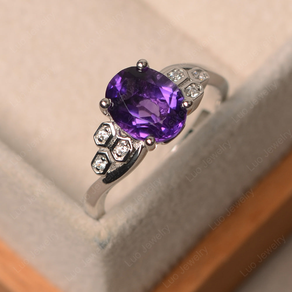 Oval Cut Eccentric Amethyst Ring Yellow Gold - LUO Jewelry
