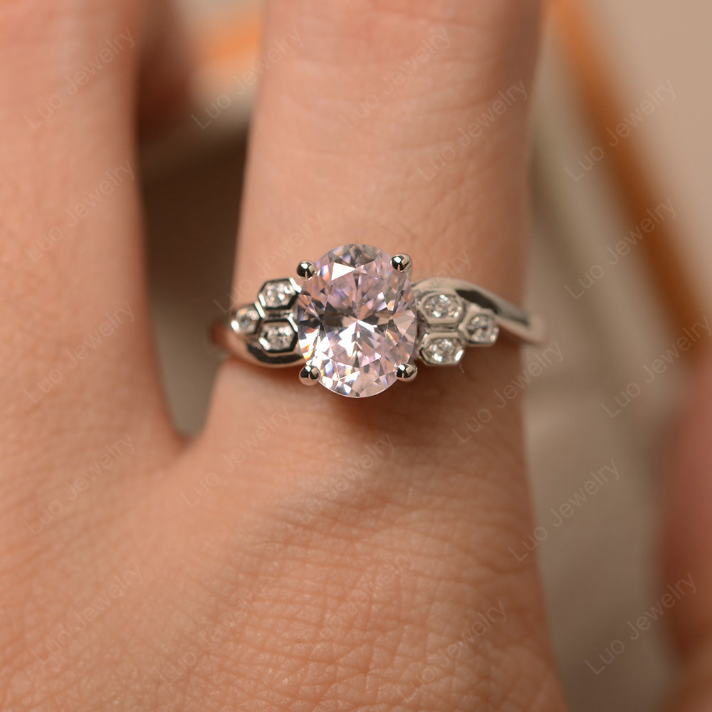 Oval Cut Eccentric Cubic Zirconia Ring Yellow Gold - LUO Jewelry