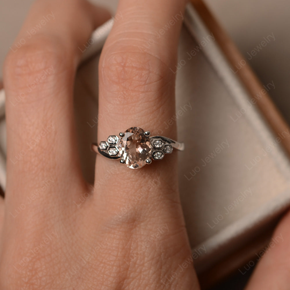 Oval Cut Eccentric Morganite Ring Yellow Gold - LUO Jewelry