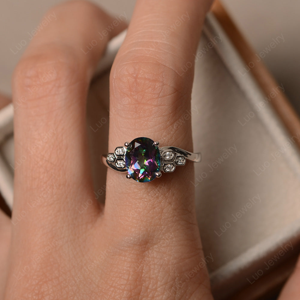 Oval Cut Eccentric Mystic Topaz Ring Yellow Gold - LUO Jewelry