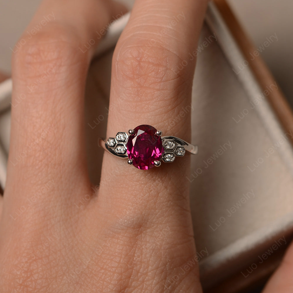 Oval Cut Eccentric Ruby Ring Yellow Gold - LUO Jewelry