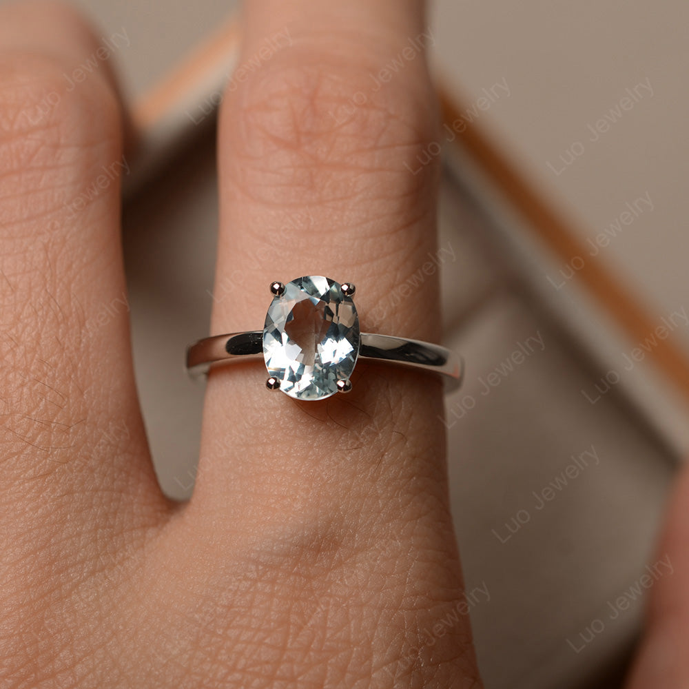 Oval Aquamarine Solitaire Engagement Ring - LUO Jewelry