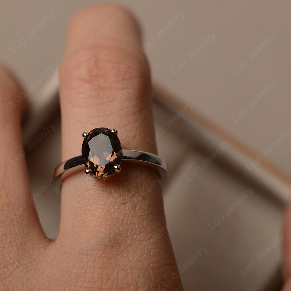 Oval Smoky Quartz Solitaire Engagement Ring - LUO Jewelry