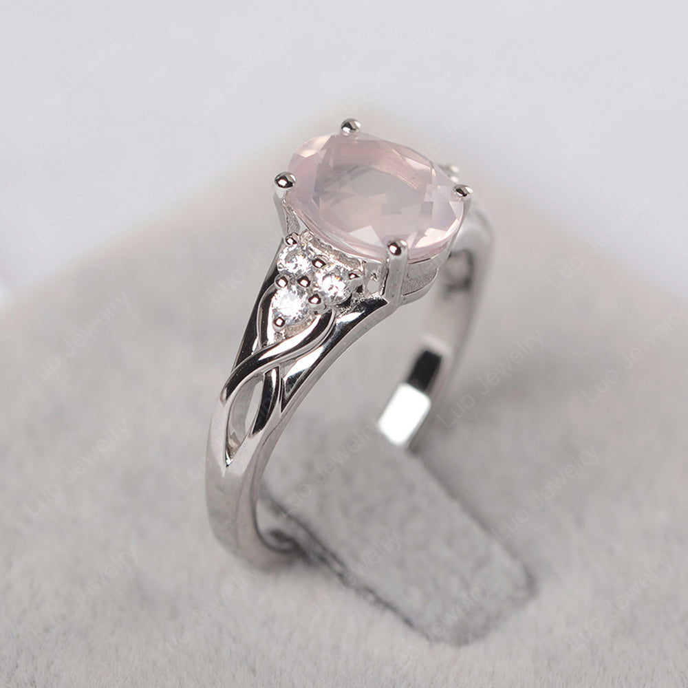 Rose Quartz Ring Oval Cut Engagement Ring Gold - LUO Jewelry