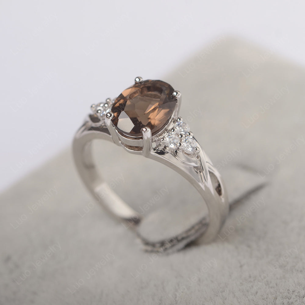 Smoky Quartz Ring Oval Cut Engagement Ring Gold - LUO Jewelry