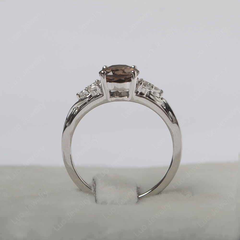 Smoky Quartz Ring Oval Cut Engagement Ring Gold - LUO Jewelry