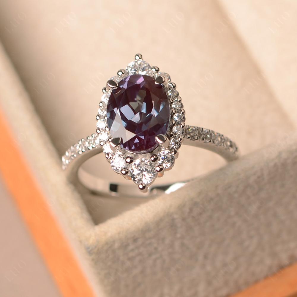 Lab Alexandrite Ring Halo Engagement Ring - LUO Jewelry