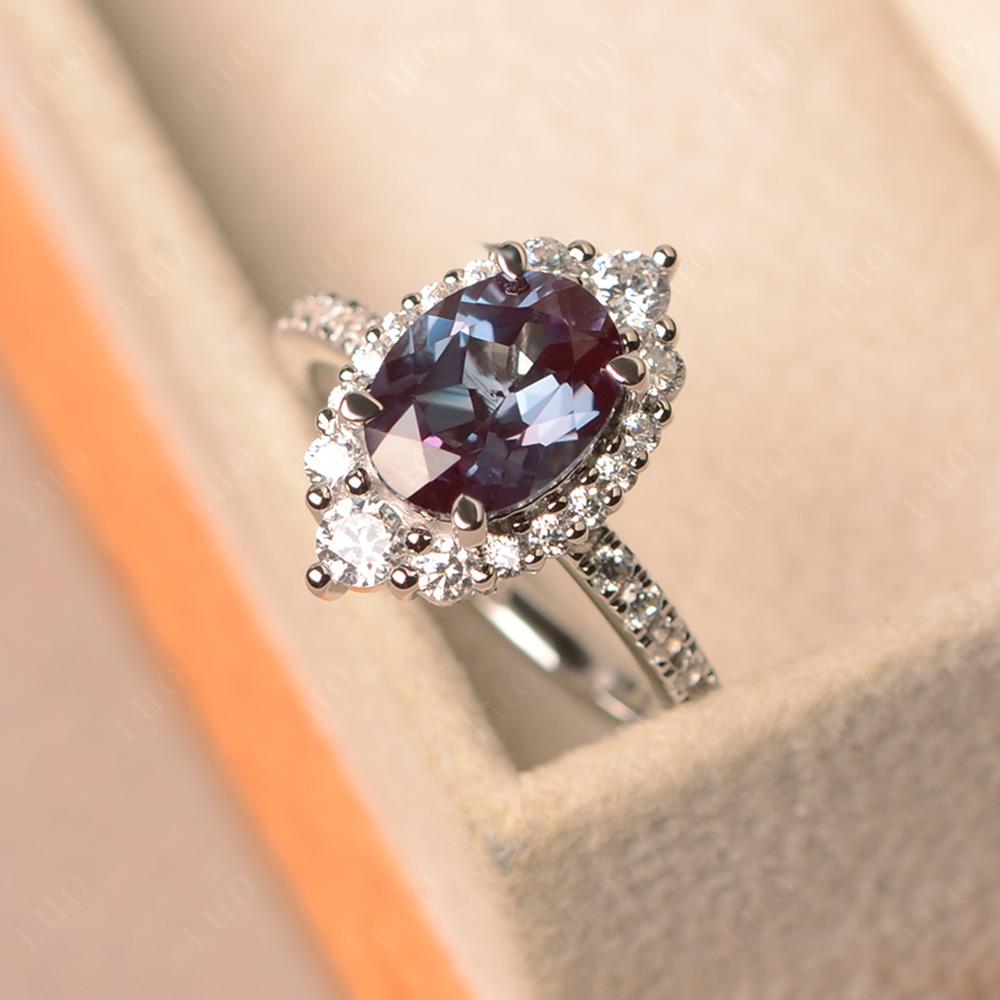 Lab Alexandrite Ring Halo Engagement Ring - LUO Jewelry
