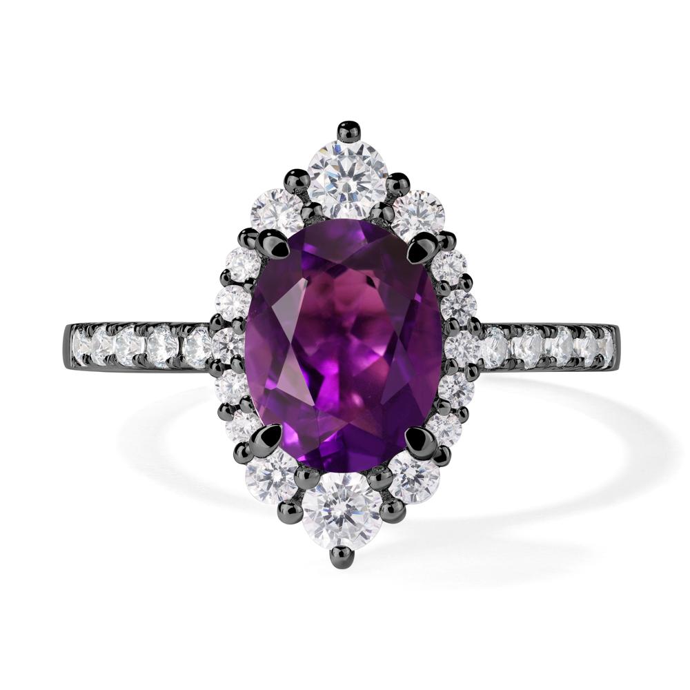 Amethyst Ring Halo Engagement Ring - LUO Jewelry #metal_black finish sterling silver