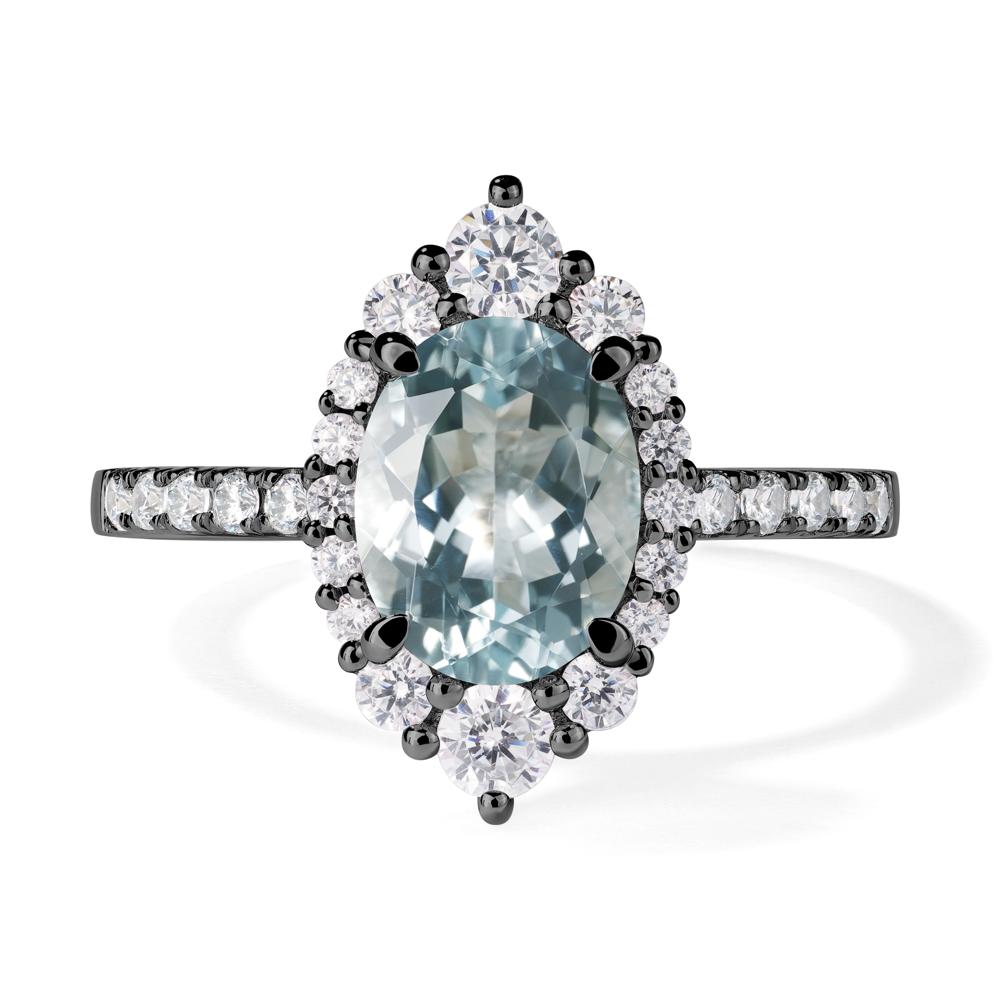 Aquamarine Ring Halo Engagement Ring - LUO Jewelry #metal_black finish sterling silver