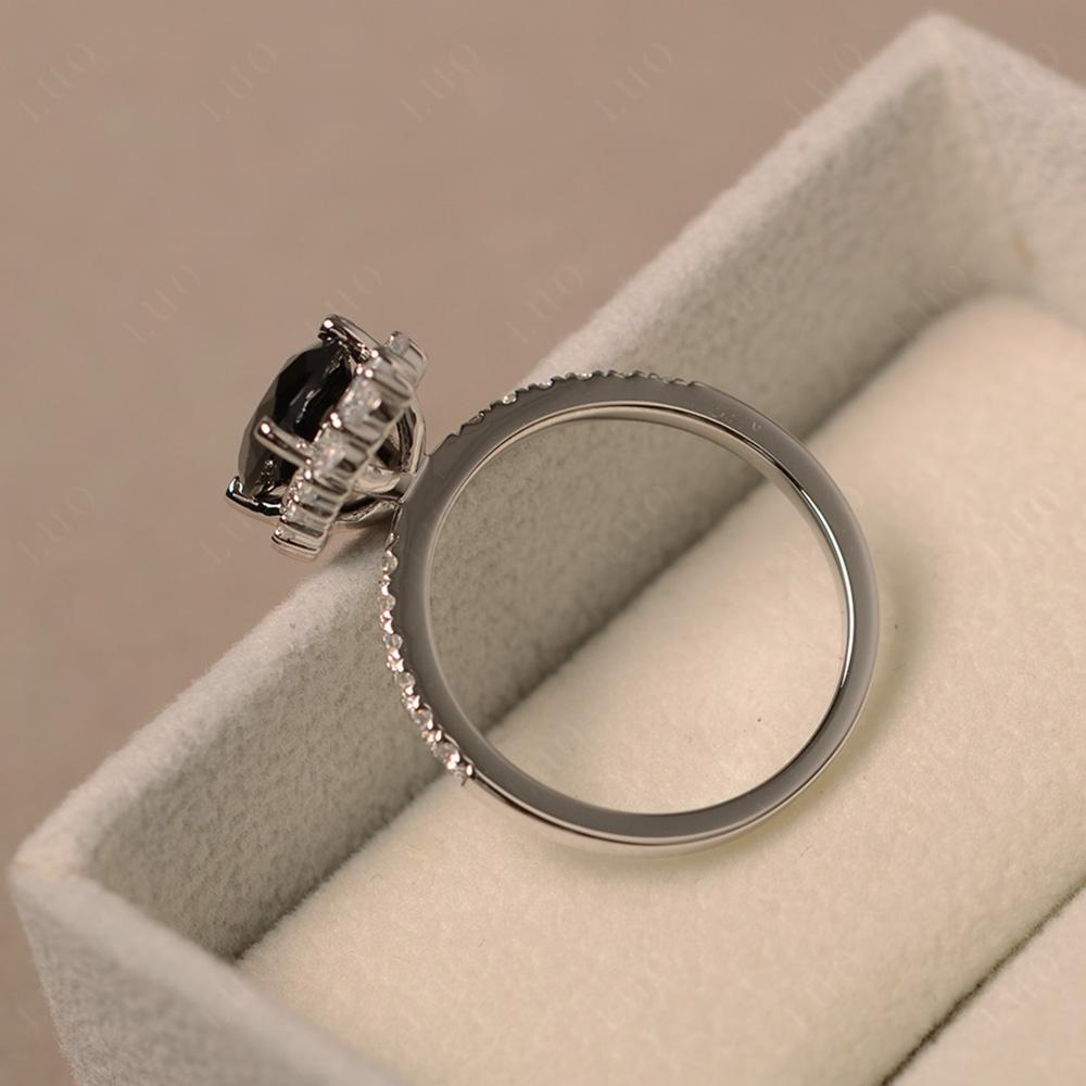 Black Stone Ring Halo Engagement Ring - LUO Jewelry