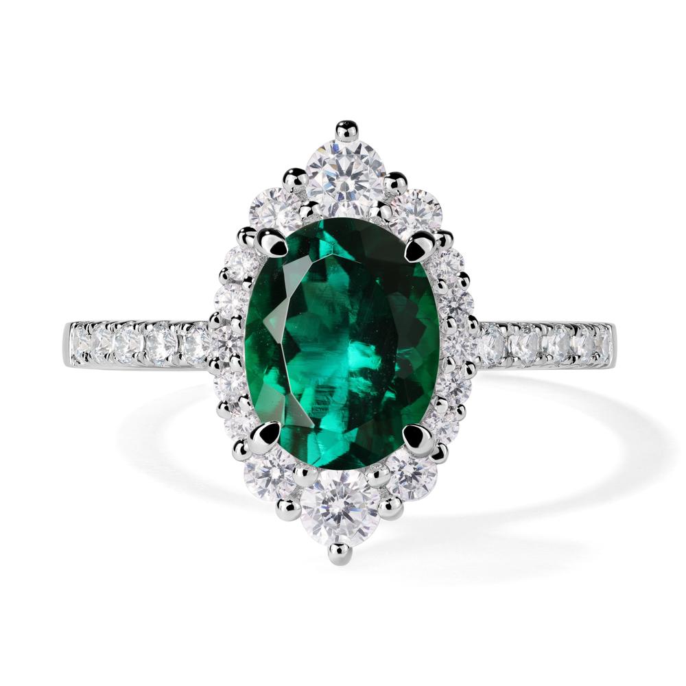 Emerald Ring Halo Engagement Ring - LUO Jewelry #metal_sterling silver