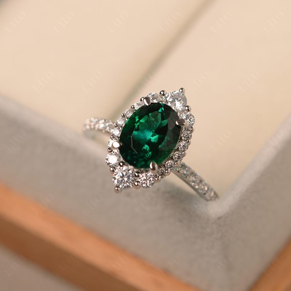 Emerald Ring Halo Engagement Ring - LUO Jewelry