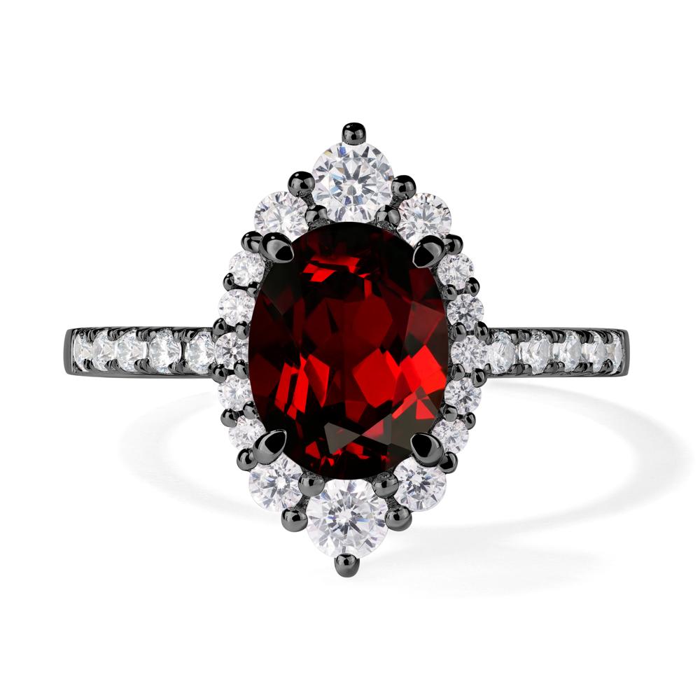 Garnet Ring Halo Engagement Ring - LUO Jewelry #metal_black finish sterling silver