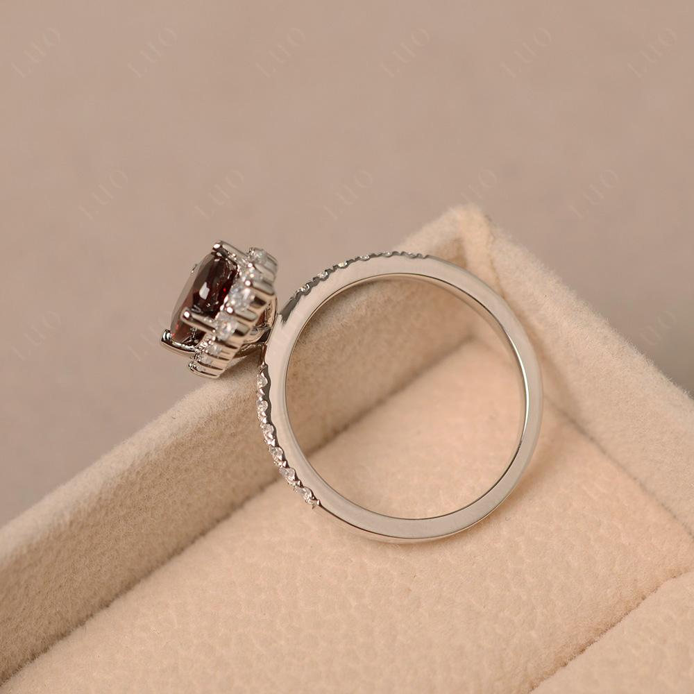 Garnet Ring Halo Engagement Ring - LUO Jewelry