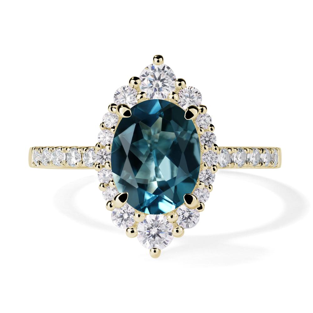 London Blue Topaz Ring Halo Engagement Ring - LUO Jewelry #metal_14k yellow gold