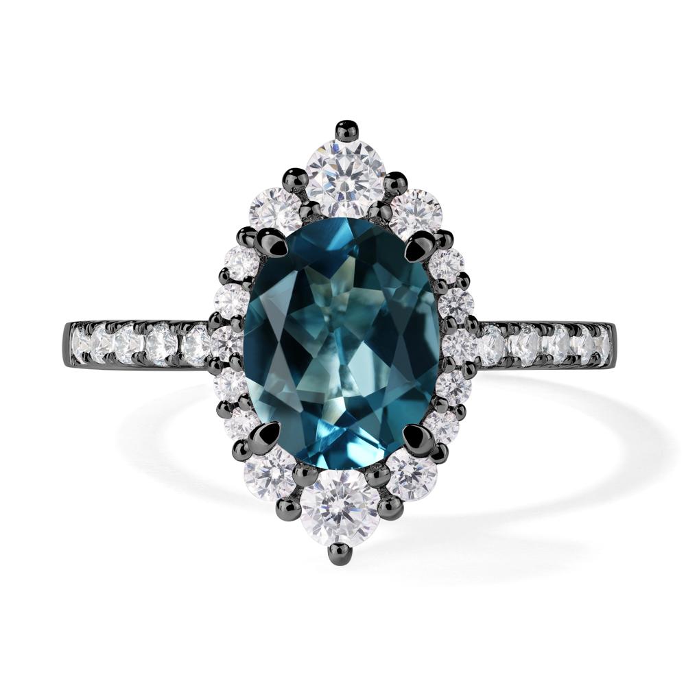 London Blue Topaz Ring Halo Engagement Ring - LUO Jewelry #metal_black finish sterling silver
