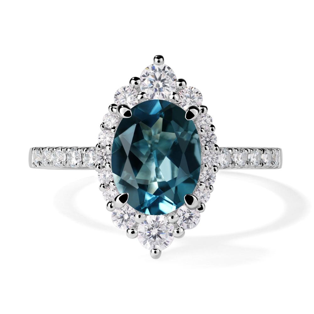 London Blue Topaz Ring Halo Engagement Ring - LUO Jewelry #metal_sterling silver