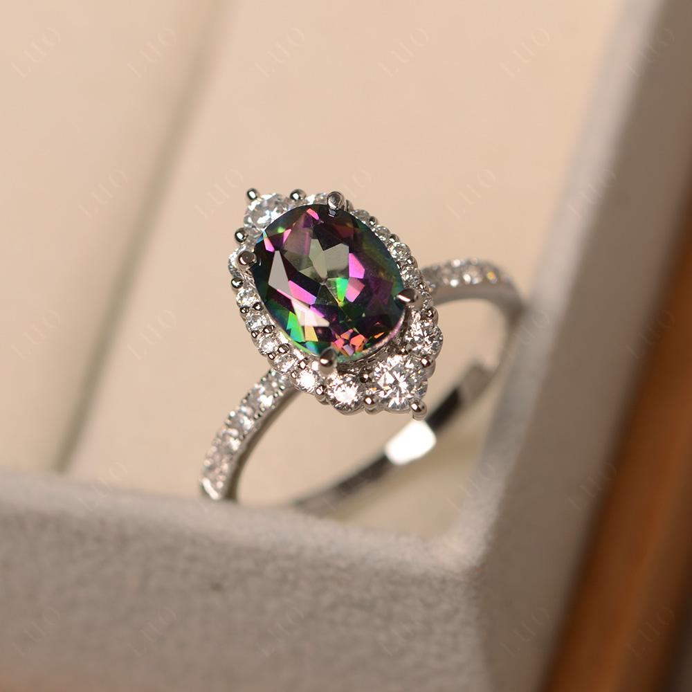 Mystic Topaz Ring Halo Engagement Ring - LUO Jewelry
