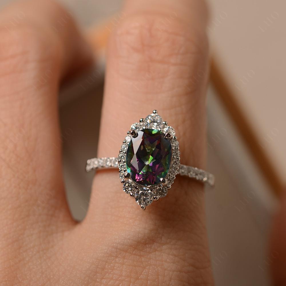 Mystic Topaz Ring Halo Engagement Ring - LUO Jewelry