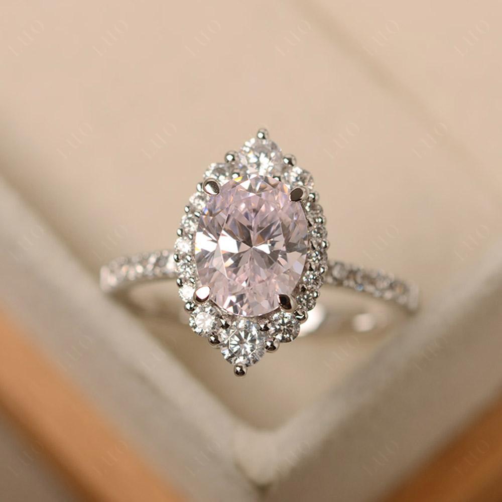 Pink Cubic Zirconia Ring Halo Engagement Ring - LUO Jewelry