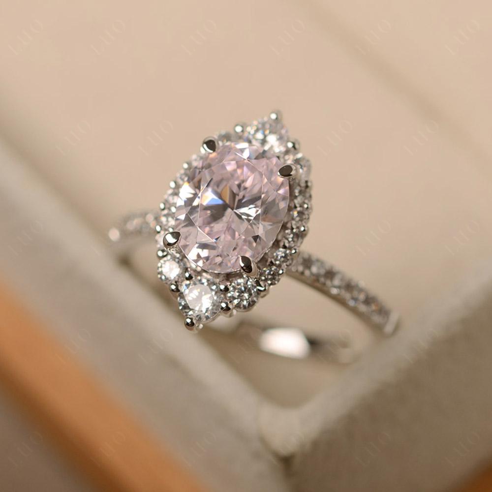 Pink Cubic Zirconia Ring Halo Engagement Ring - LUO Jewelry