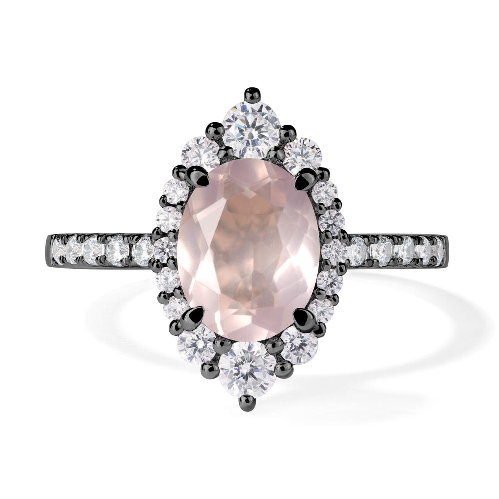 Rose Quartz Ring Halo Engagement Ring - LUO Jewelry #metal_black finish sterling silver