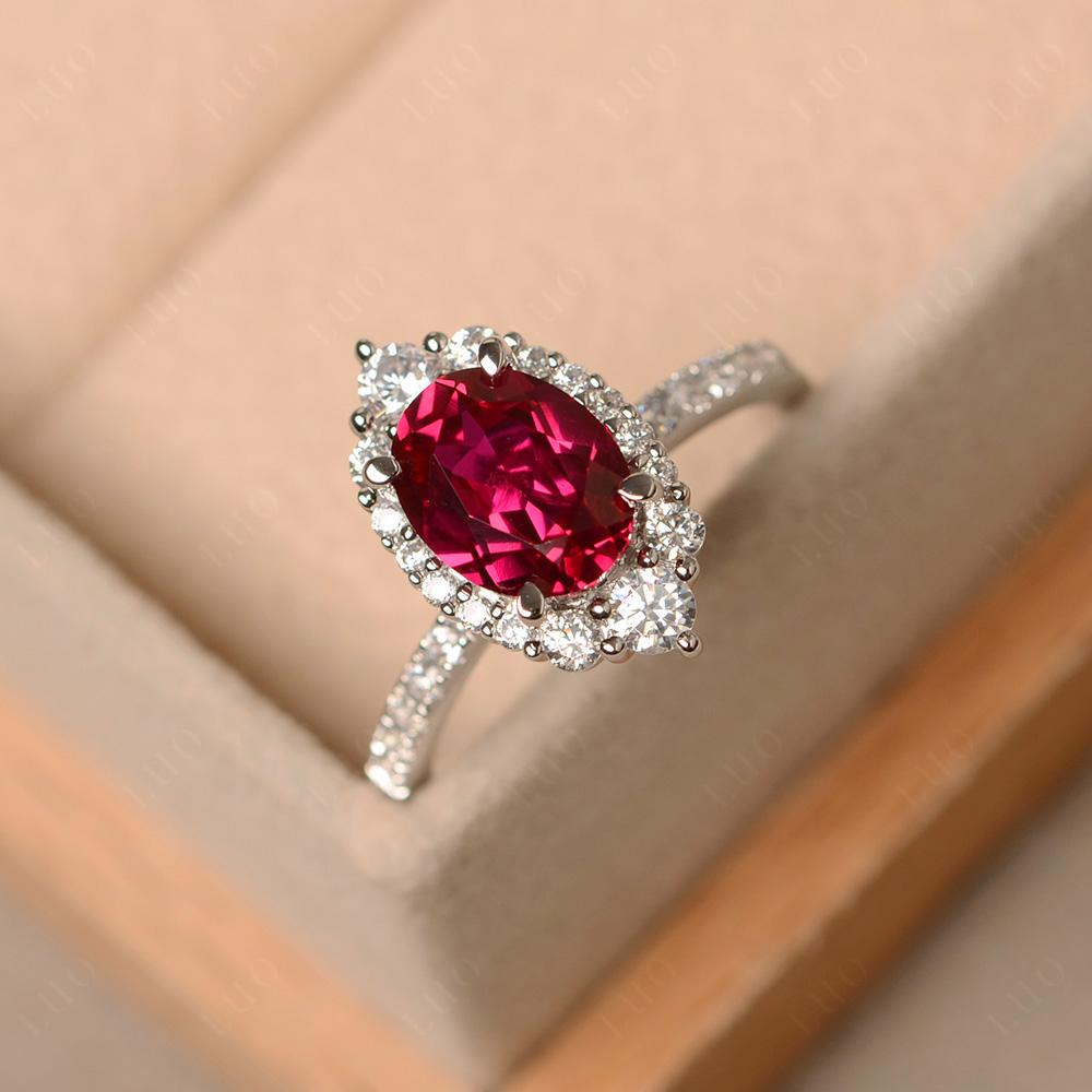 Ruby Ring Halo Engagement Ring - LUO Jewelry