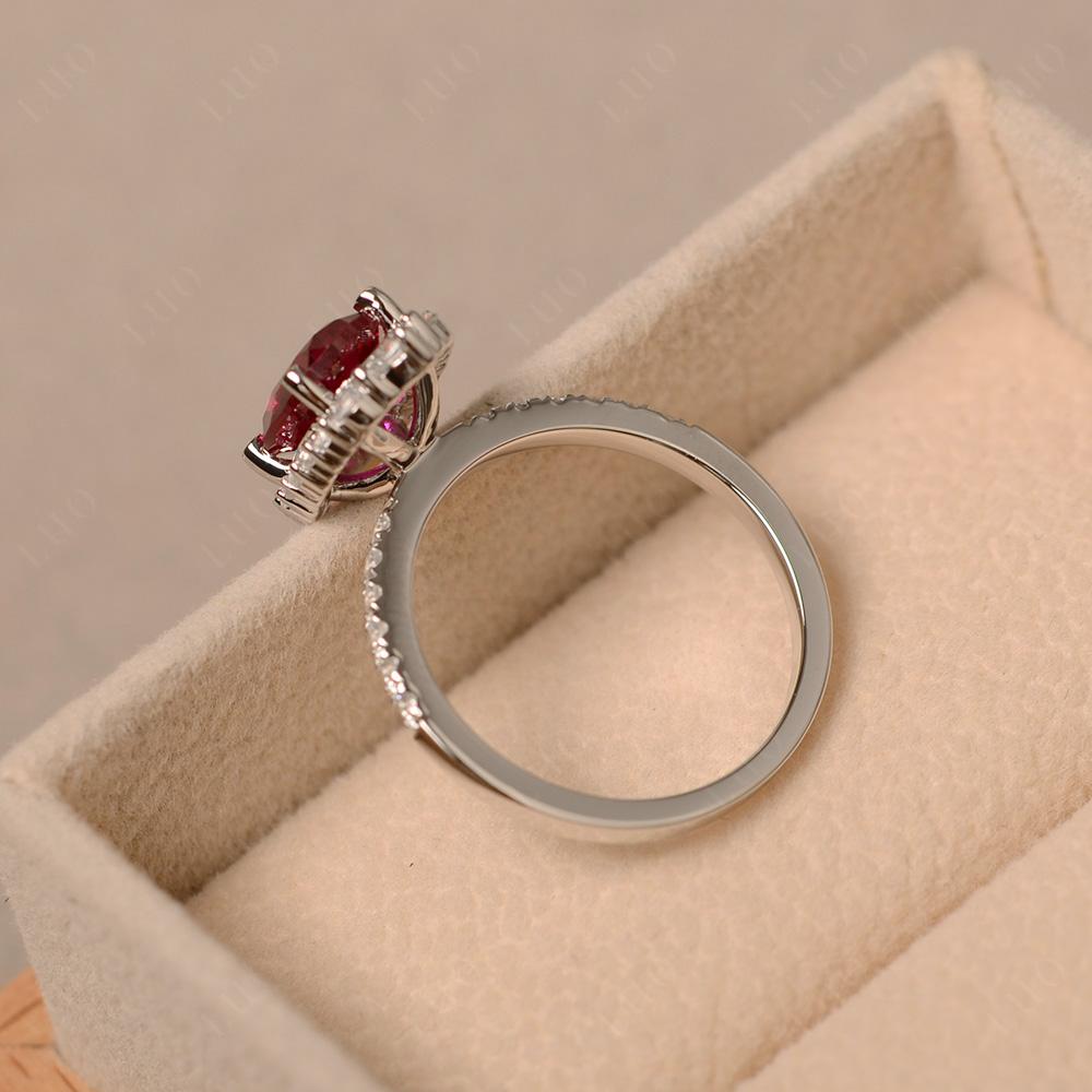 Ruby Ring Halo Engagement Ring - LUO Jewelry