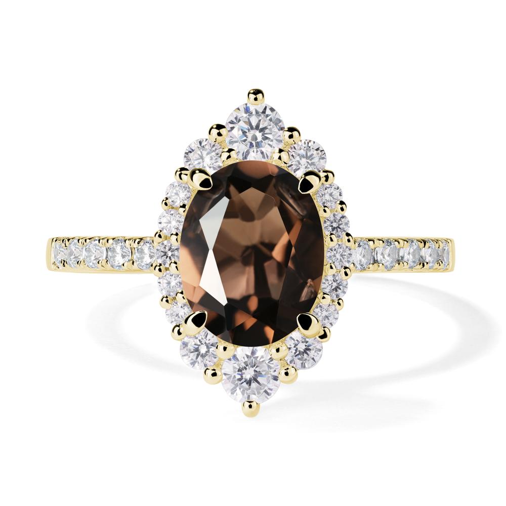 Smoky Quartz Ring Halo Engagement Ring - LUO Jewelry #metal_18k yellow gold
