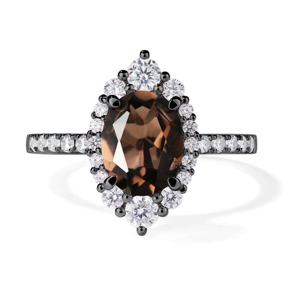 Smoky Quartz Ring Halo Engagement Ring - LUO Jewelry #metal_black finish sterling silver